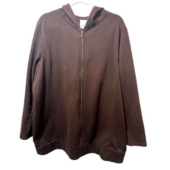 Roaman's Brown Full Zip Hoodie Hooded Sweatshirt Gold Flowers, Size est. 3X - Picture 2 of 9